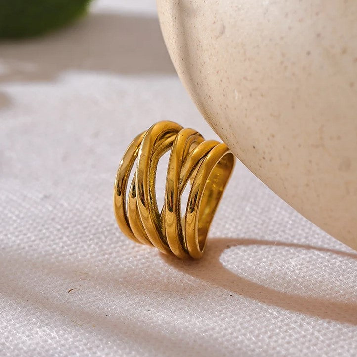 Roestvrij Staal 18K Vergulde Metalen Geometrische Gouden Brede Ring Trendy Goud Charme Statement Sieraden