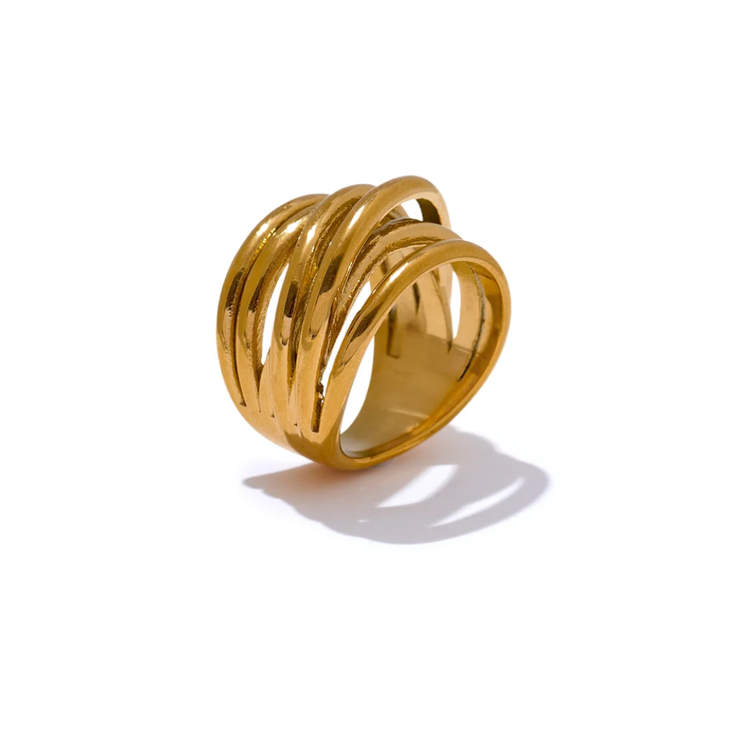 Roestvrij Staal 18K Vergulde Metalen Geometrische Gouden Brede Ring Trendy Goud Charme Statement Sieraden