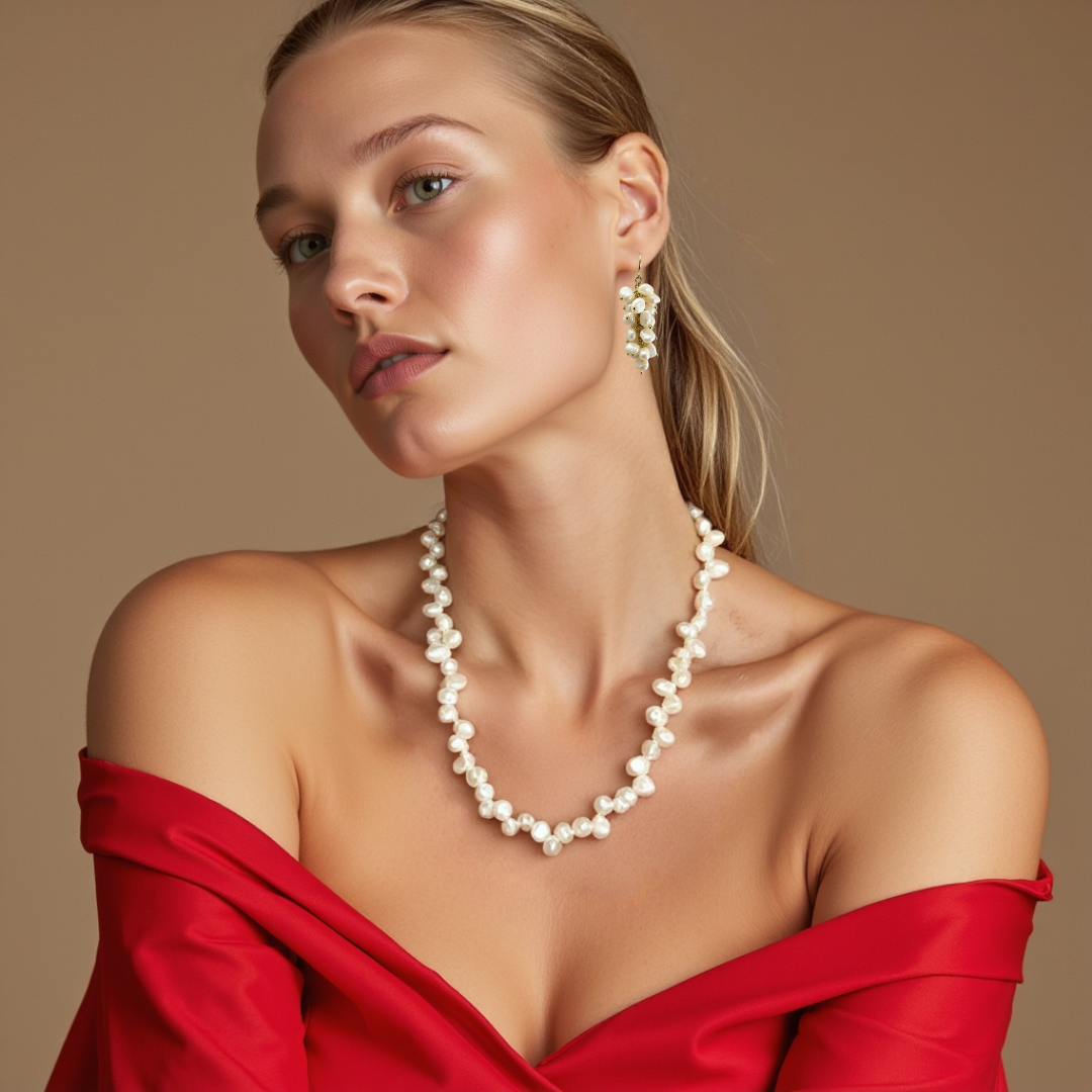 Handgemaakte sieradenset met parelketting en oorbellen – elegante en tijdloze sieraden voor de bewuste vrouw