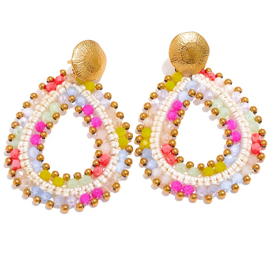 Oorbel multi color wit roze paars geel groen kralen oorbellen statement Paulie pocket lott gioielli look a like gouden goud vrouwen dames cadeau feestje