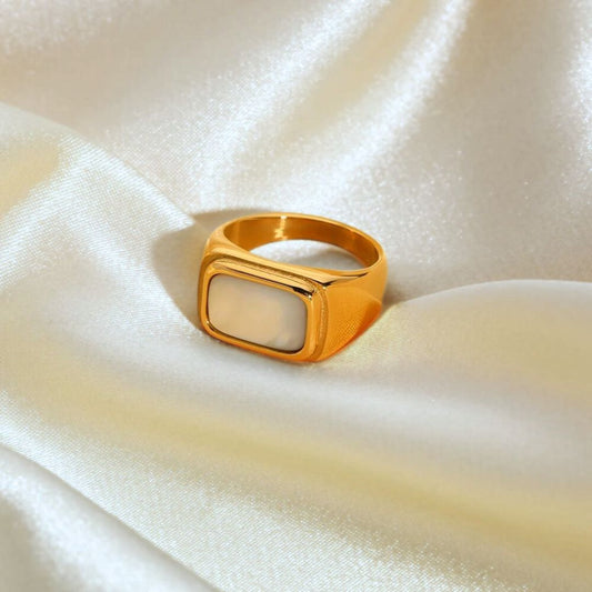 chunky ring rvs goud parel parelmoer