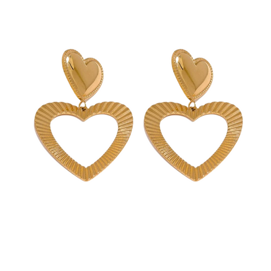 oorbel rvs goud stainless steel gouden oorbellen roestvrijstaal heart hart hartjes oorring dames vrouwen