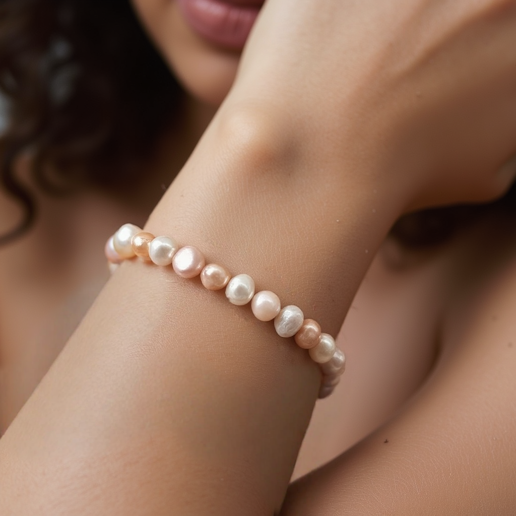 Parelarmband met zachte glans in wit en roze tinten – verfijnd handgemaakt sieraad voor vrouwen